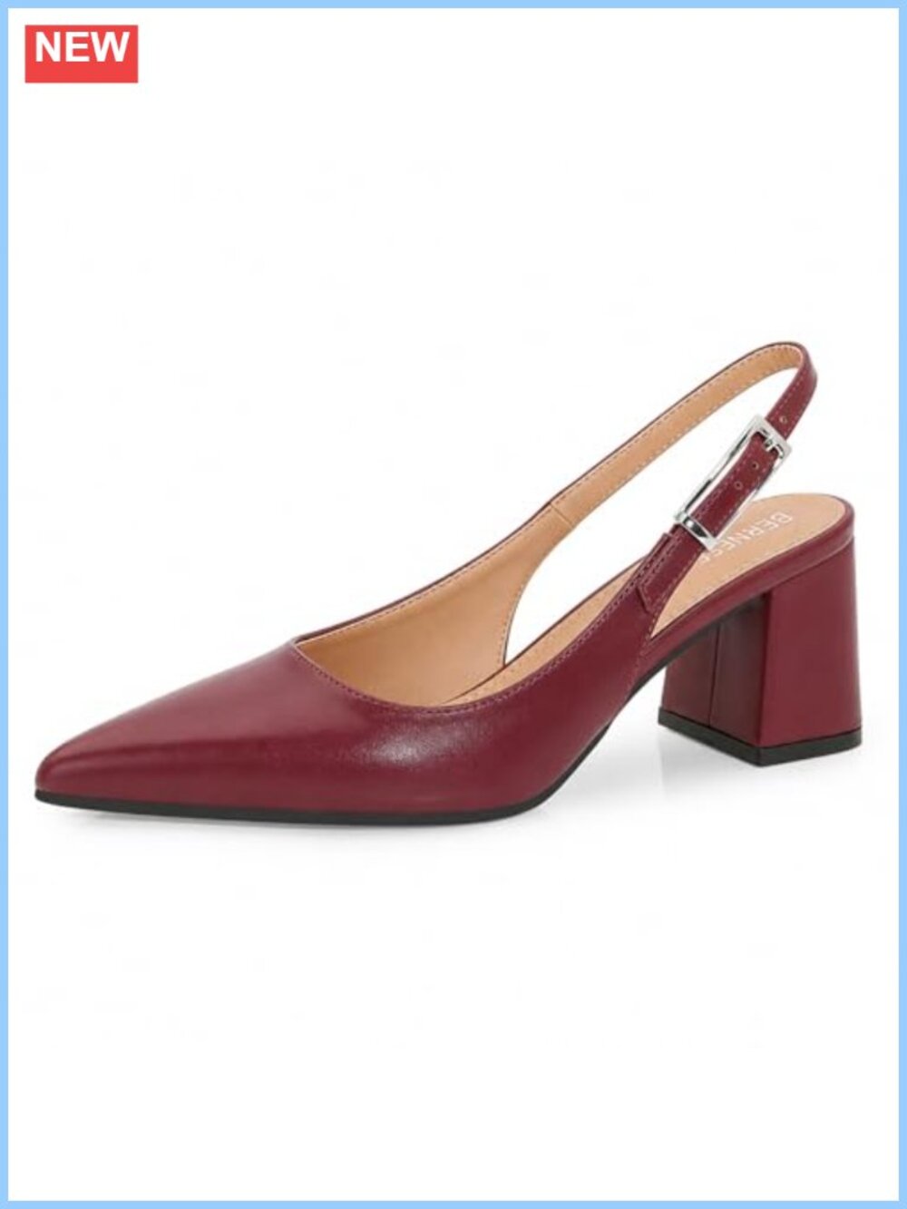 Women's Pointed Toe Block Heel Slingback Pumps PU Leather